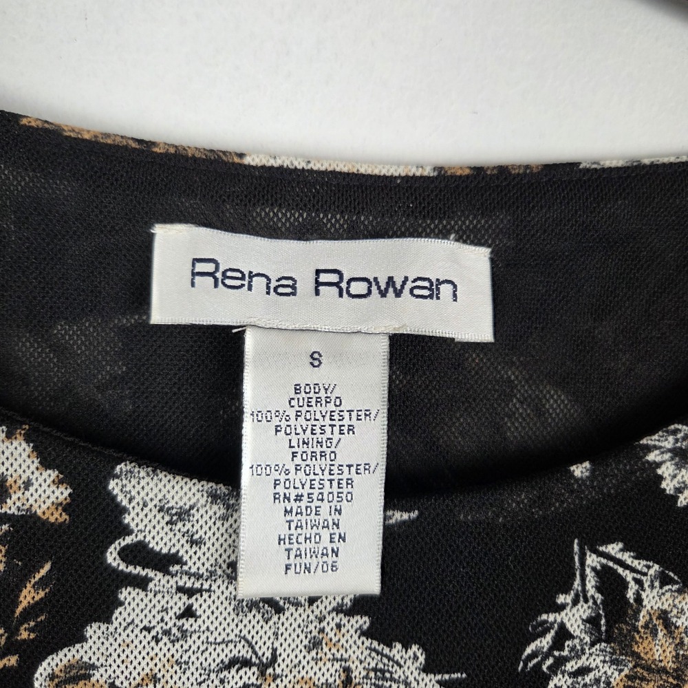 Vtg Rena Rowan Floral Mesh Top Black Brown White 3/4 Sleeve Top S Whimsigoth Y2K - Picture 4 of 8
